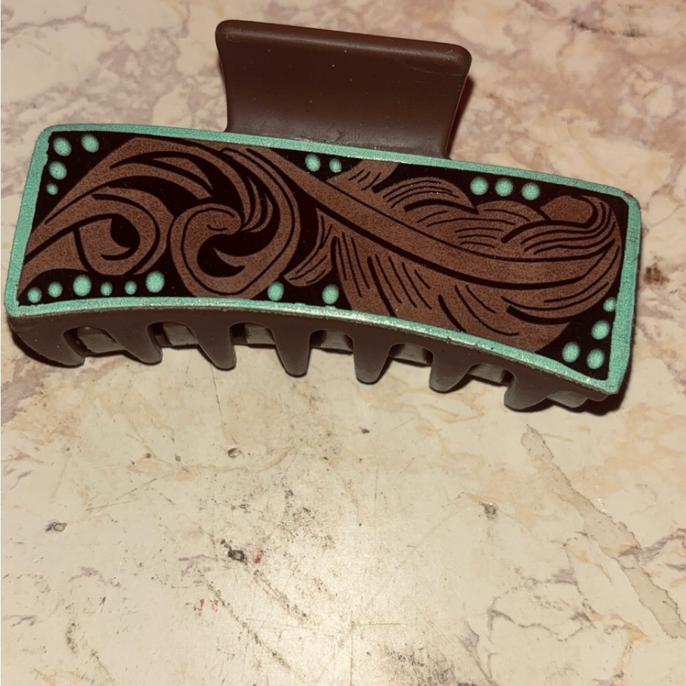 Brown and Turquoise Hair Claw Clip